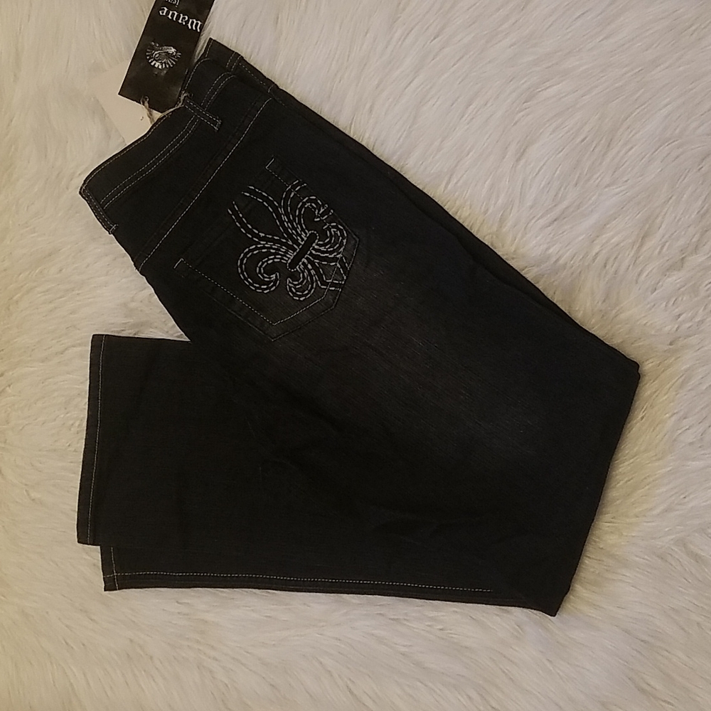 WAVE BLACK STRAIGHT LEG JEANS SIZE 14